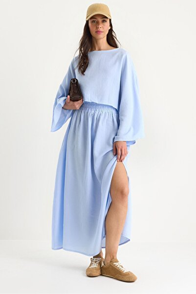 Hiccup LUCCI Textured Crew Neck Blues and Rust Set