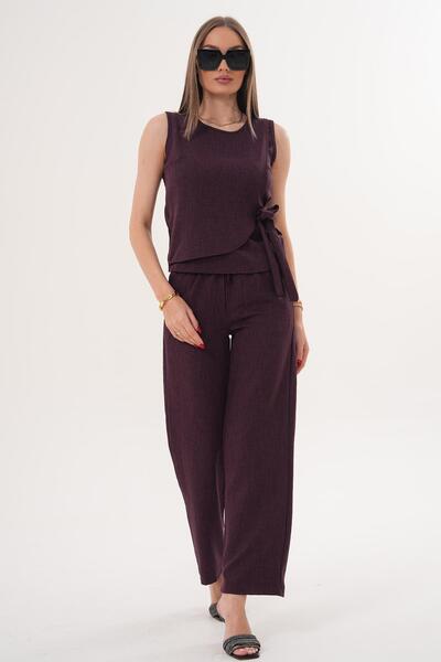 ŞİMAL Women's Side Tie Detailed Blouse and Trousers Double Set 260108 -