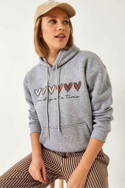 Hiccup LUCCI Triple Yarn Brushed Heart Print Hooded