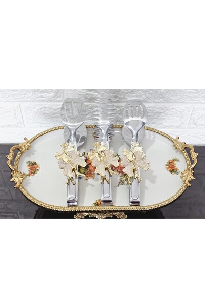 atabey home Silver Serving Tongs Set of 3 Cream Butterfly Pasta/Cake/Dinner/P...