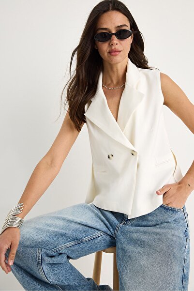 Hiccup Bianco Lucci shawl collar vest, asymmetrical cut