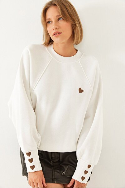 Hiccup Bianco Lucci sweatshirt with round collar, embroidered with heart, tri...