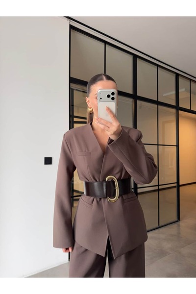 BB Bensu Buyruk Belted Atlas Jacket Brown