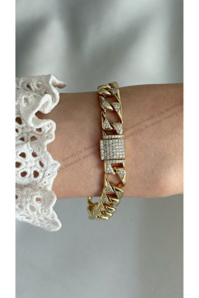 BESSENCE JEWELRY CO. Xuping 14K Gold Üçgen Taşlı Gurmet Bileklik, 19 CM