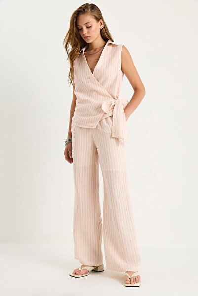 Hiccup Two-piece set with V-neck, high waist and buttons, with stripes