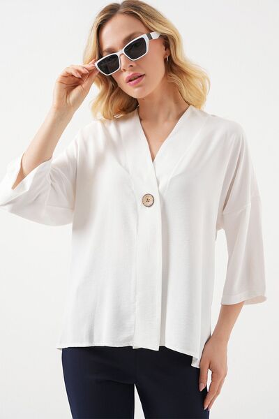 Hiccup Kimono BDART cu decolteu în V, mânecă trei sferturi și nasture