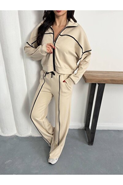 Ekim Store Striped Cardigan and Trousers Double Set