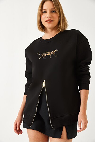 Hiccup Bianco Lucci leopard Printed sweatshirt with three-thread brushed fron...