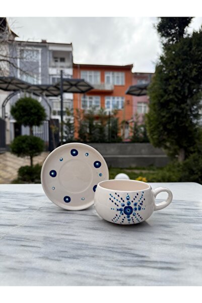 evlashop Nazar Boncuklu Hediyelim Seramik Tabaklı Fincan/Kupa/Mug