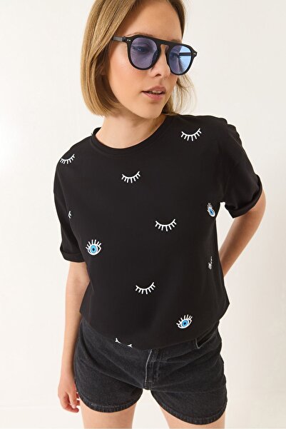 Hiccup Tricou supradimensionat din bumbac cu mânecă scurtă și imprimeu cu och...