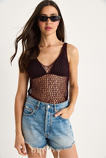 Hiccup Bluză tricotată cu detalii de plasă și model ajurat Bianco Lucci