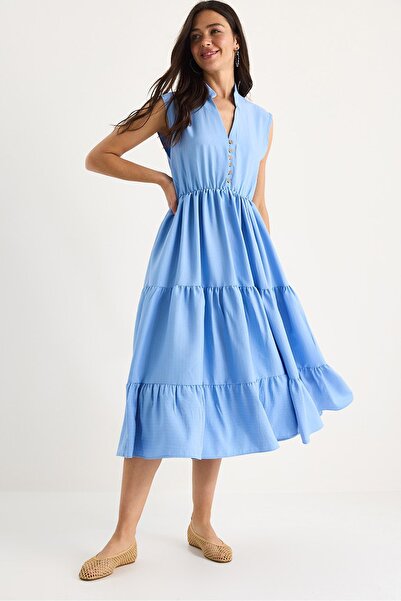 Hiccup Summer dress in modal fabric with ruffles, stripes, elastic waist, V-n...