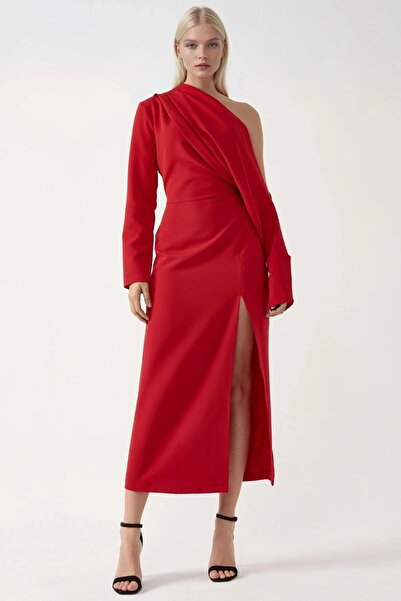 Hiccup Rochie midi mulată cu guler asimetric și crăpătură