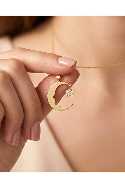 İNDİGO TAKI Ay Yıldız Atatürk Silüeti 14 Ayar Altın Kolye