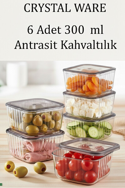 Crystal Ware 6 Adet 300 ml Antrasit Kahvaltılık, Sunumluk