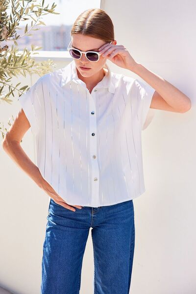 Hiccup Bdart Pompom Detailed Striped Buttoned Shirt