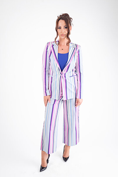 Artigli Elegant suit in colorful stripes, with jacket and culottes pants