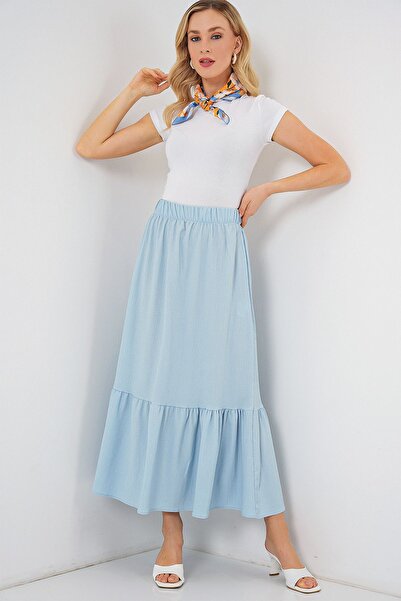 Hiccup Bdart Textured Long Knitwear Skirt with Flexible Waist