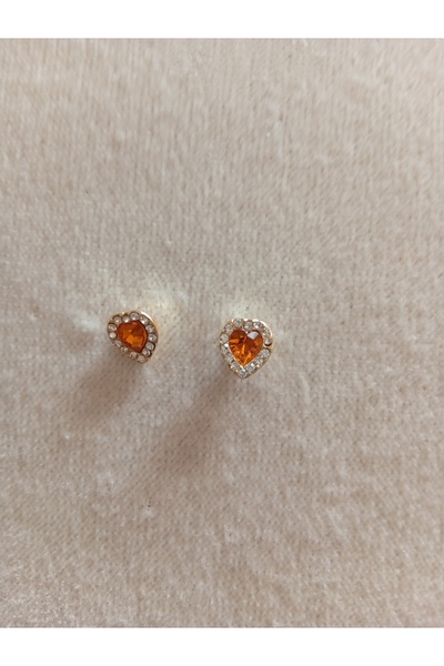 Pervin Ablacım Heart Orange Color Stone Nail Children's Earring Steel