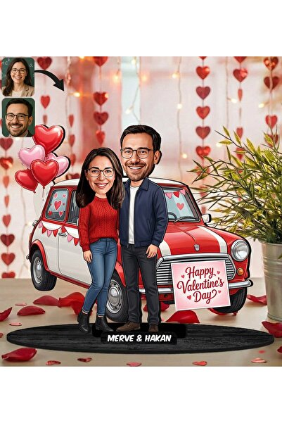 Bk Gift Kişiye Özel Sevgili Karikatürlü Ahşap Biblo -30, Fotoğraftan Karikatü...