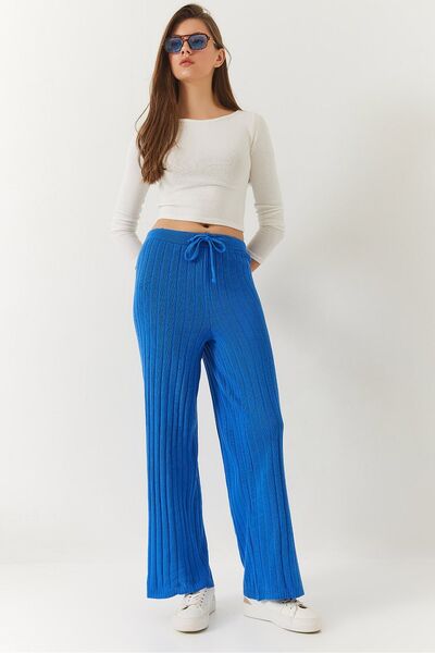 Hiccup Palazzo Pants with elastic waist and ribs Bianco Lucci