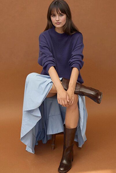 Hiccup Thick Crew Neck Long Hip Covering Sweater