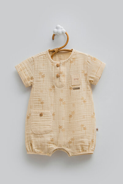 Caramell Front Buttoned Short Sleeve Baby Romper