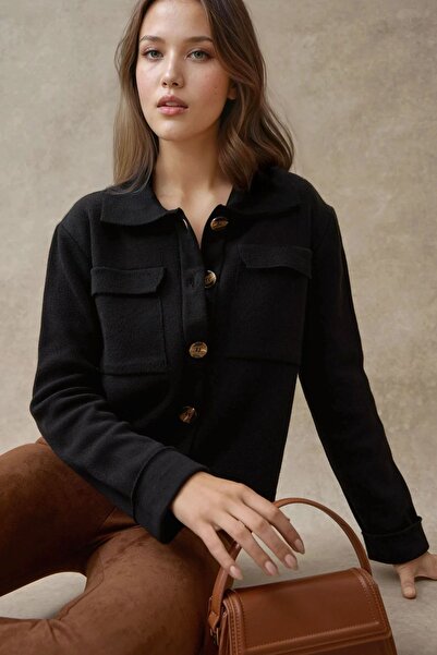 Hiccup Düğmeli Cep Detaylı Triko Hırka