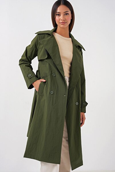 Hiccup Bdart Double Button Long Trench Coat with Pockets