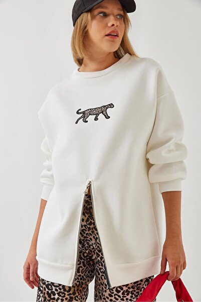 Hiccup Bianco Lucci leopard Printed sweatshirt with three-thread brushed fron...