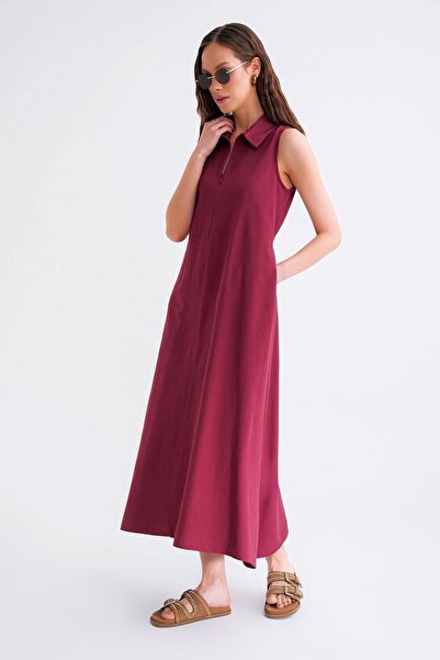 Hiccup Mixray midi dress with shirt collar and front zipper