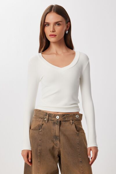 Hiccup ISTANBUL Slim Fit V-Neck Long Sleeve Blouse