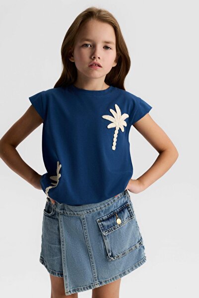 NK Girl's Palm Tree T-Shirt 8-14 Years Old Navy Blue