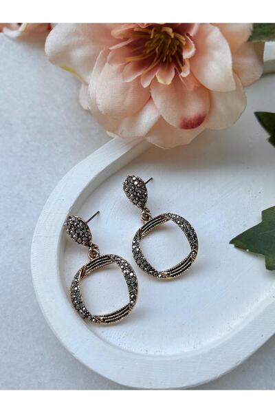 Ceso Accesories أقراط نسائية برونزية بحجر عتيق على شكل حلقة بتصميم ريترو