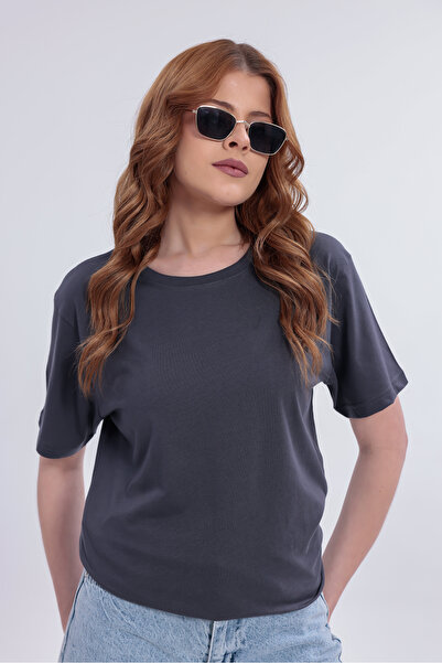 freemen Women's Anthracite Basic Comfortable Fit Lycra T-Shirt