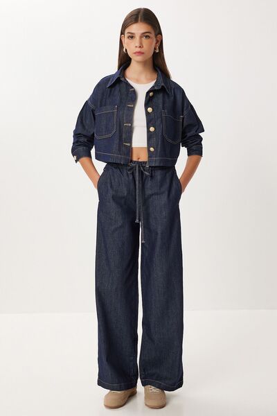 Hiccup ISTANBUL high-waisted denim two-piece set with jacket collar