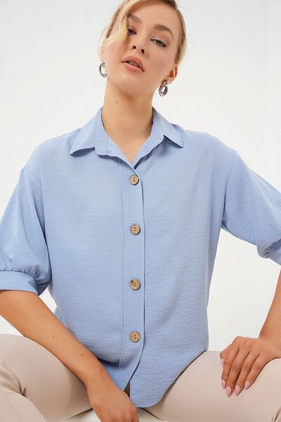 Hiccup Bdart Oversized Crepe Shirt with Button Closure