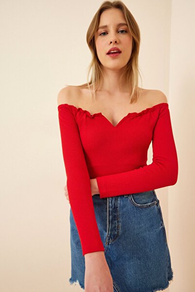 Hiccup Bluză ISTANBUL cu volane texturate și guler cu inimă