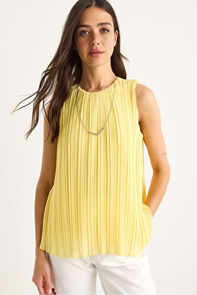 Hiccup Bianco Lucci pleated blouse with thick straps and lining, with metal n...