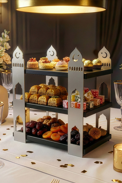 iwa concept Ramadan Iftar Sahur Serving Stand - Wood and Metal Table Decoration