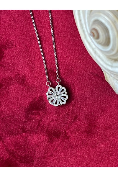 staınless steel Zirkon Taşlı Pırlanta Açılan Kalp Yonca Model Gümüş Renk Kadı...