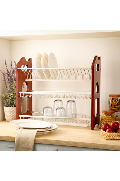 Alberto 3 Layers Rubber Wood With Aluminium Dish Rack