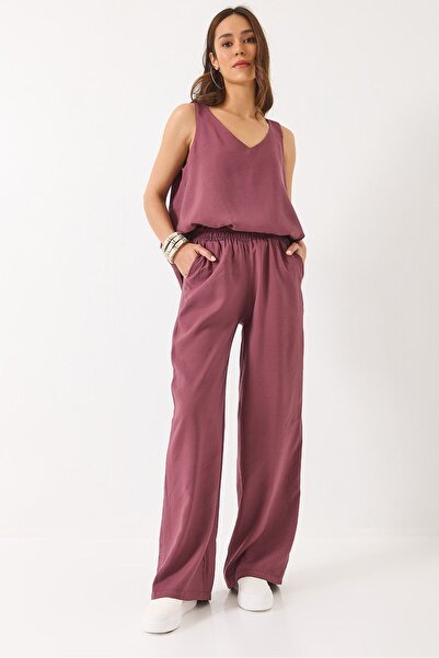 Hiccup LUCCI V-Neck Pamuk bluza-pantaloni duj kotora set