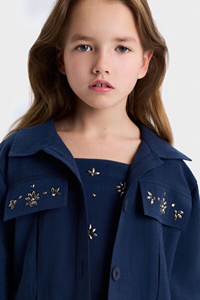 NK Κοριτσίστικο πουκάμισο από κασμίρι, 8-14 ετών, σκούρο μπλε