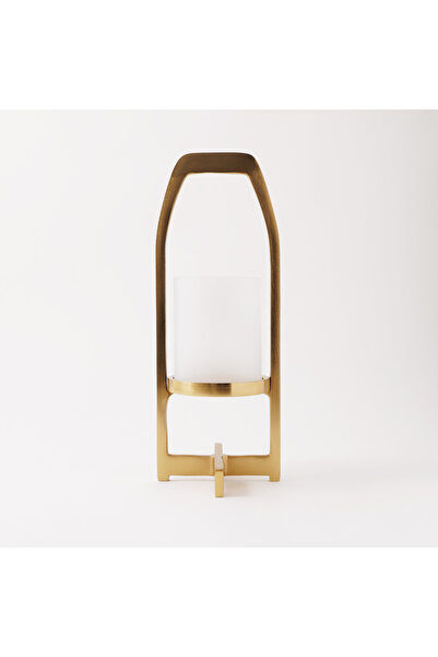 Lucerna فوانيس رمضان الهندسية متوسطة الحجم، ذهبية اللون، 14 × 14 × 38 سم