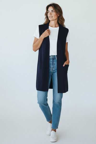 ECE GİYİM Women's Vest Without Front Buttons with Pockets and Side Slits