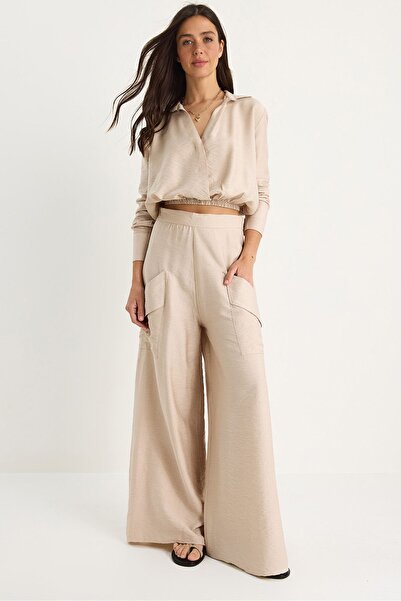 Hiccup Set de două piese Bianco Lucci cu top scurt, talie elastică, decolteu ...