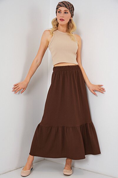 Hiccup Bdart Textured Long Knitwear Skirt with Flexible Waist
