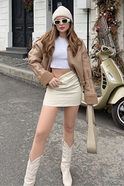 Hiccup Jachetă Roder din piele laminată cu mâneci plisate Bianco Lucci