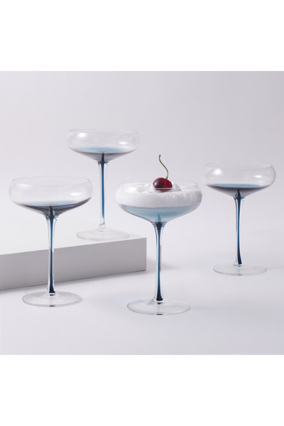 LA MESA 4Pcs Stem Tall Glass Tumbler Set, Blue 470Ml